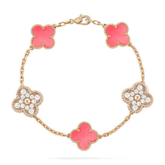 [Clover]CLOVER 5 MOTIF DIAMOND PINK MOP PINK GOLD BRACELET
