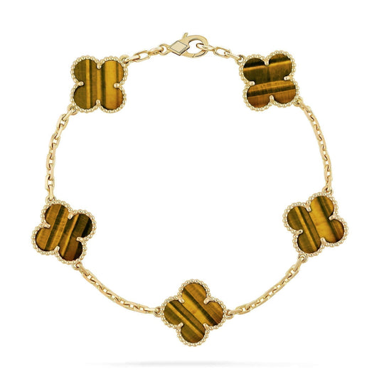 [Clover]CLOVER  5 MOTIFS TIGER EYE BRACELET