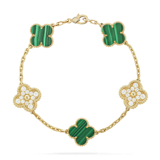 [Clover]CLOVER  5 MOTIF MALACHITE DIAMOND BRACELET