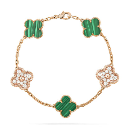 [Clover]CLOVER  5 MOTIF MALACHITE DIAMOND BRACELET