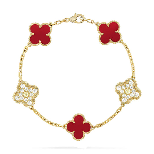 [Clover]CLOVER 5 MOTIFS CARNELIAN DIAMOND BRACELET