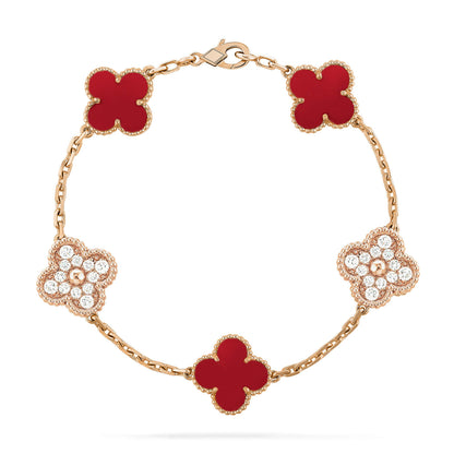[Clover]CLOVER 5 MOTIFS CARNELIAN DIAMOND BRACELET