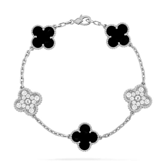[Clover]CLOVER 5 MOTIF ONYXS DIAMOND BRACELET SILVER