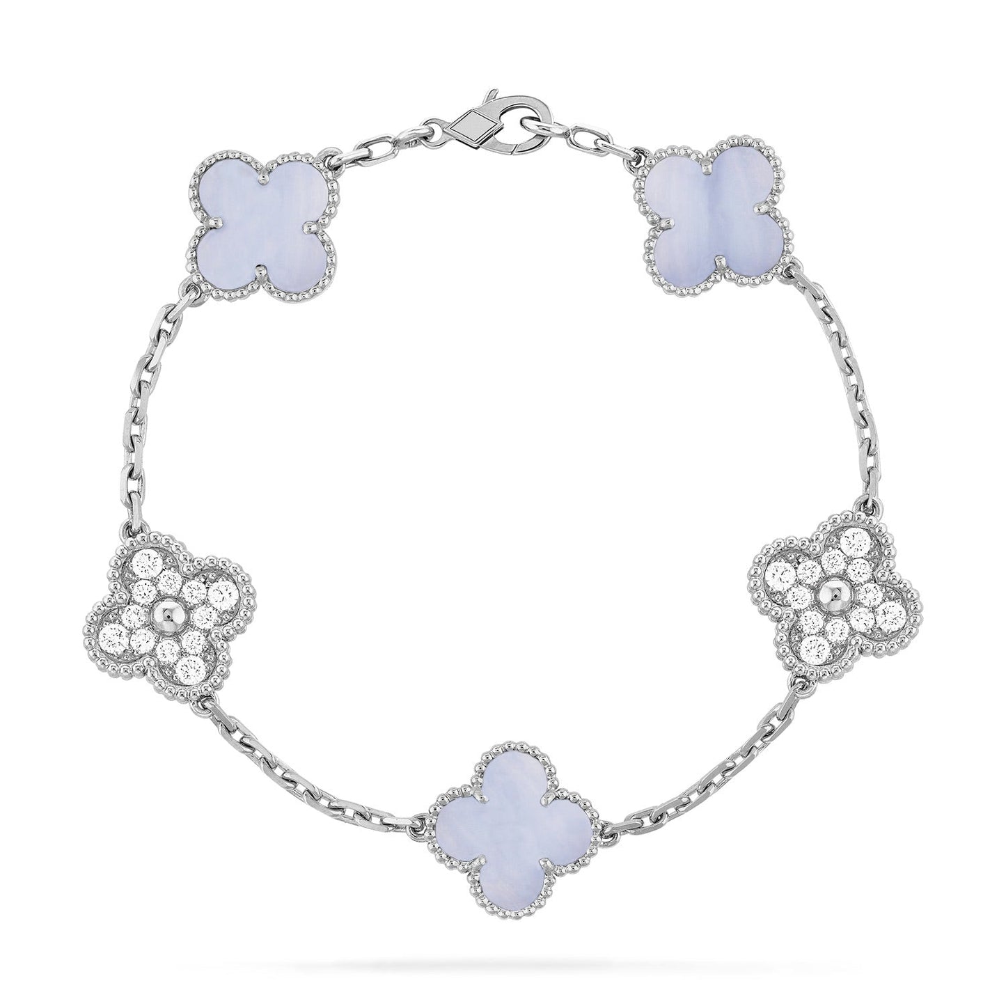 [Clover]CLOVER  5 MOTIF DIAMOND PURPLE CHALCEDONY BRACELET SILVER