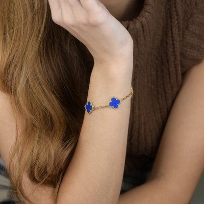 [Clover]CLOVER 5 MOTIFS BLUE AGATE BRACELET