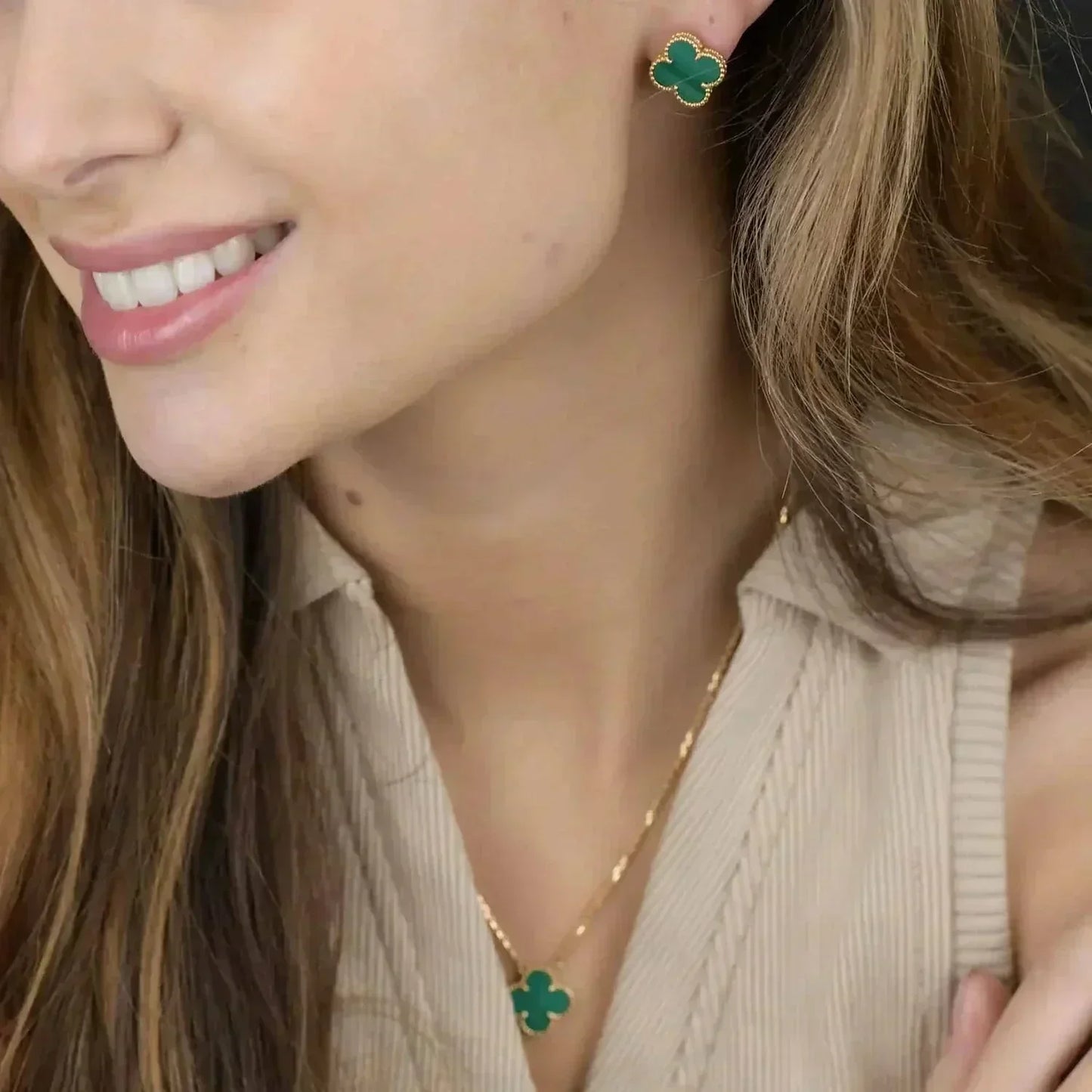 [Clover]CLOVER MINI 9.5MM MALACHITE  EARRINGS