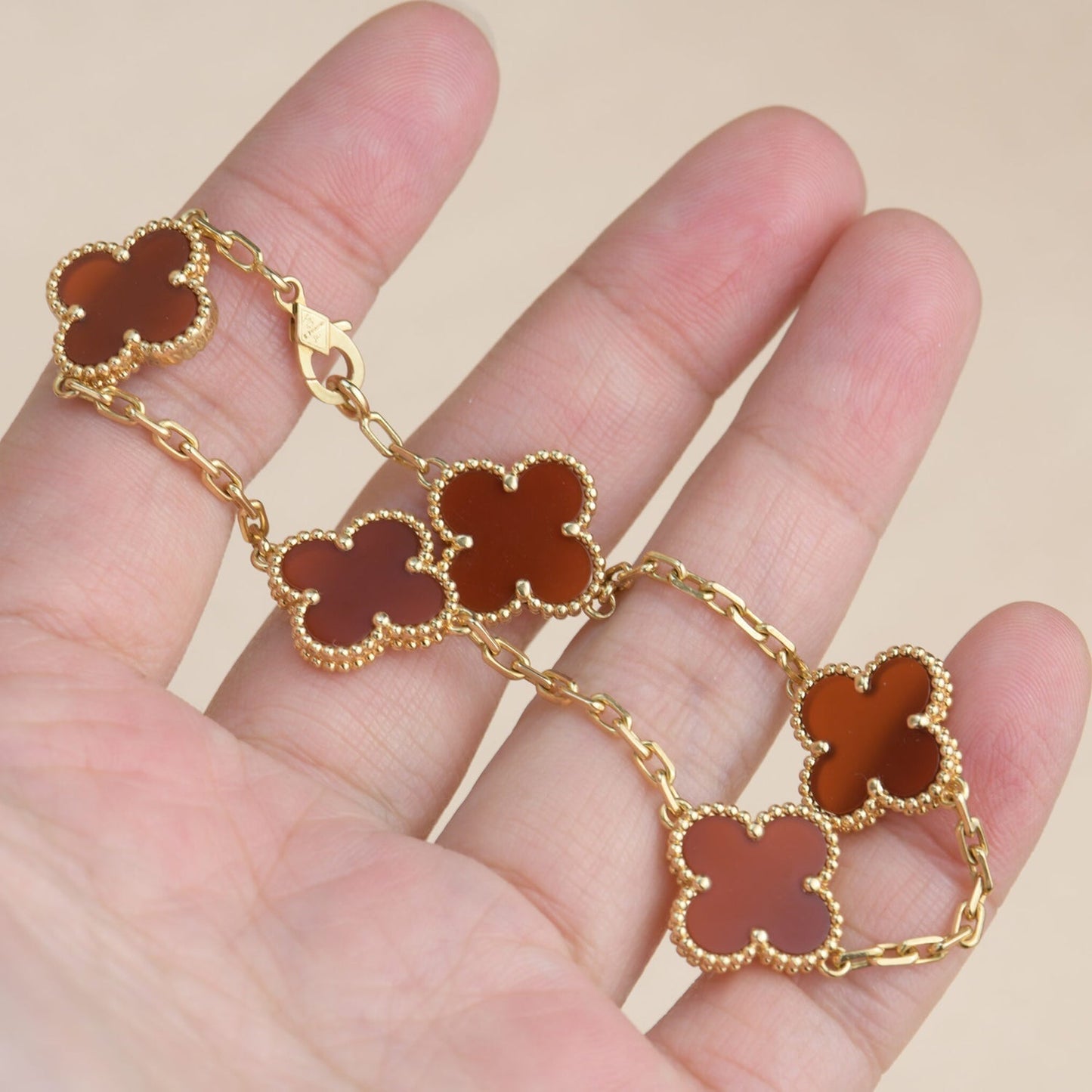 [Clover]CLOVER 5 MOTIFS RED AGATE  BRACELET