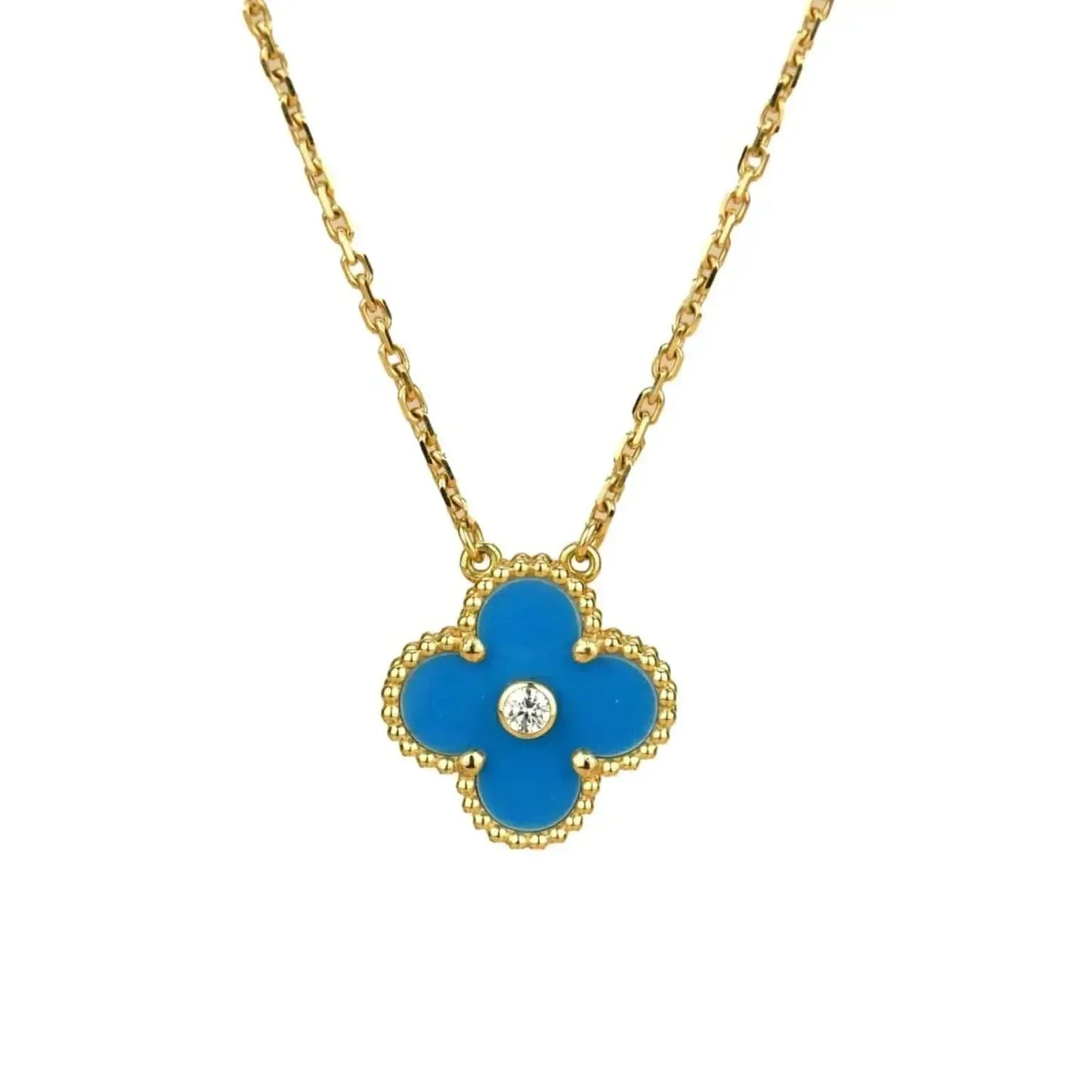 [Clover]CLOVER 15MM DIAMOND AND BLUE AGATE NECKLACE