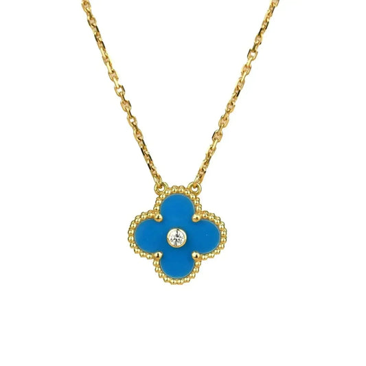 [Clover]CLOVER 15MM DIAMOND AND BLUE AGATE NECKLACE