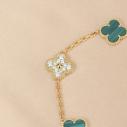 [Clover]CLOVER  5 MOTIF MALACHITE DIAMOND BRACELET