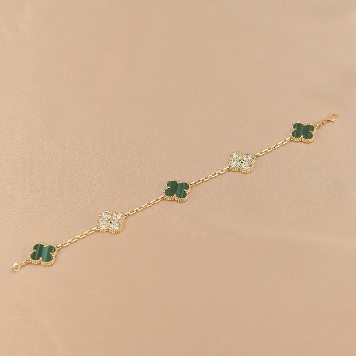 [Clover]CLOVER  5 MOTIF MALACHITE DIAMOND BRACELET