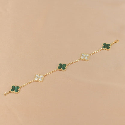 [Clover]CLOVER  5 MOTIF MALACHITE DIAMOND BRACELET