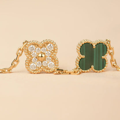 [Clover]CLOVER  5 MOTIF MALACHITE DIAMOND BRACELET