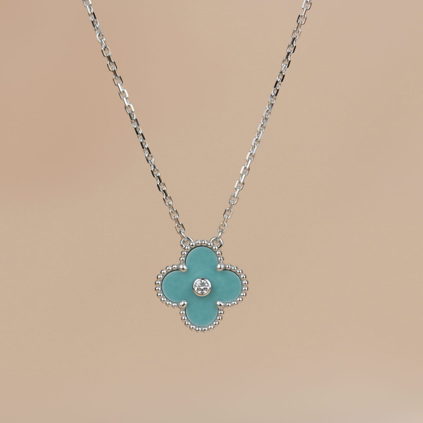 [Clover]CLOVER 15MM DIAMOND SVRES PORCELAIN  NECKLACE SILVER