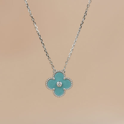 [Clover]CLOVER 15MM DIAMOND SVRES PORCELAIN  NECKLACE SILVER