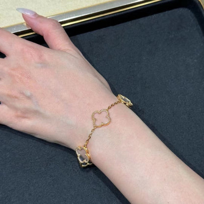 [Clover]CLOVER 5 MOTIF ROCK CRYSTAL PINK GOLD BRACELET