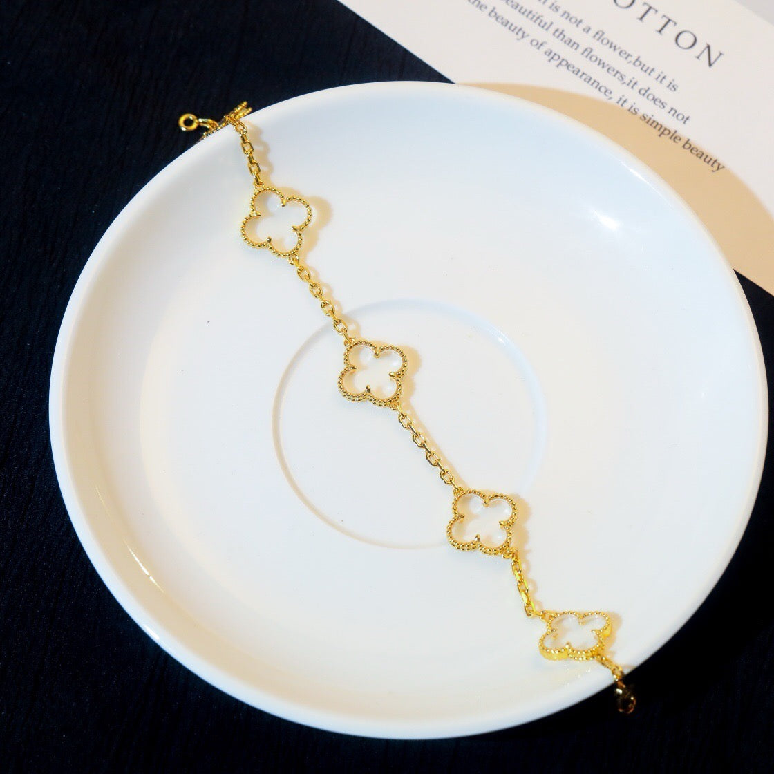 [Clover]CLOVER 5 MOTIF ROCK CRYSTAL PINK GOLD BRACELET