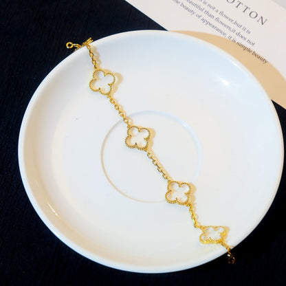 [Clover]CLOVER 5 MOTIF ROCK CRYSTAL PINK GOLD BRACELET