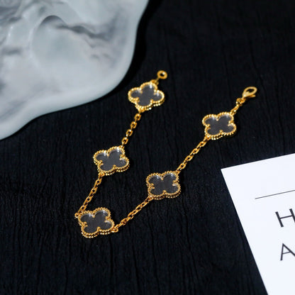 [Clover]CLOVER 5 MOTIF ROCK CRYSTAL PINK GOLD BRACELET