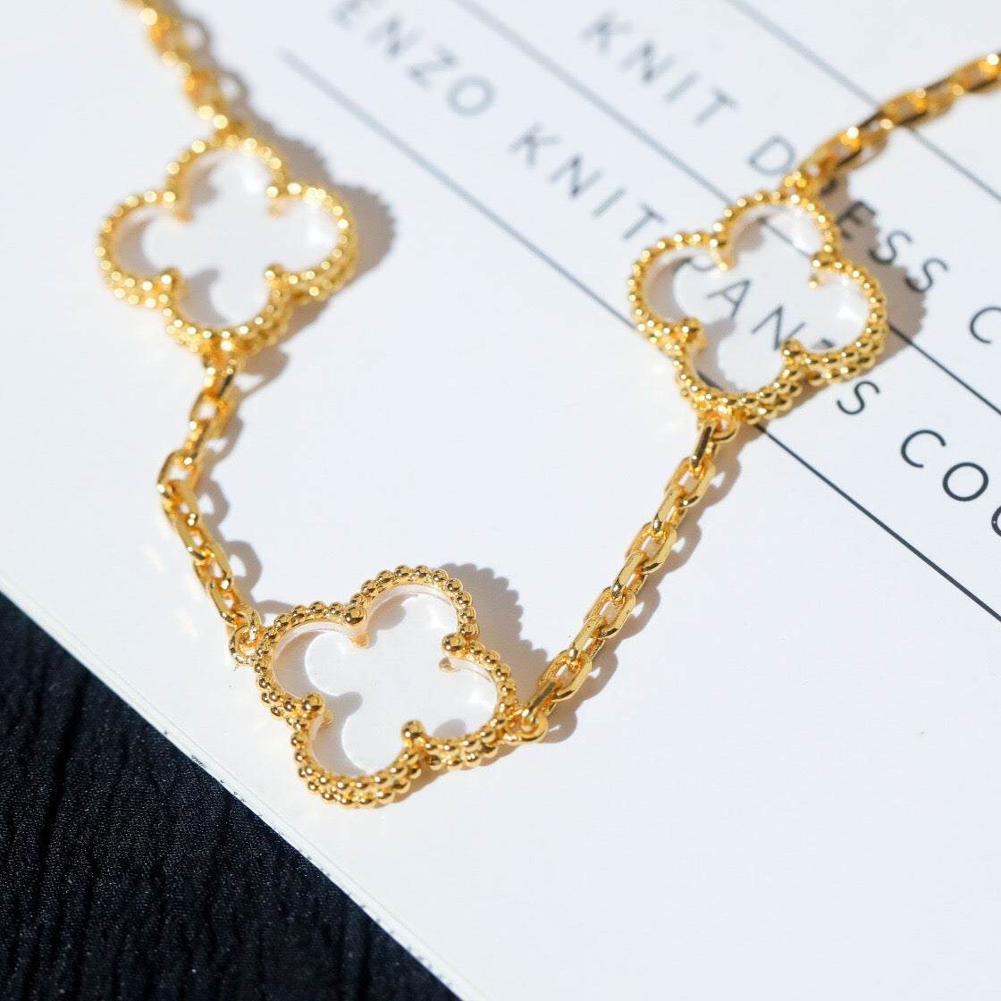 [Clover]CLOVER 5 MOTIF ROCK CRYSTAL PINK GOLD BRACELET