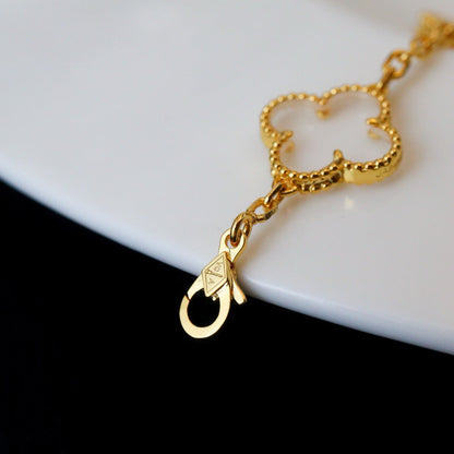 [Clover]CLOVER 5 MOTIF ROCK CRYSTAL PINK GOLD BRACELET