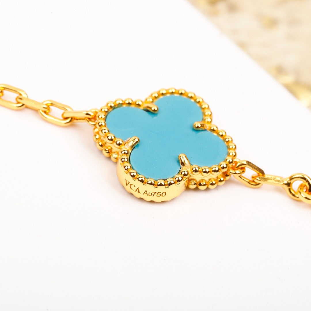 [Clover]CLOVER 5 MOTIF TURQUOISE DIAMOND GOLD BRACELET