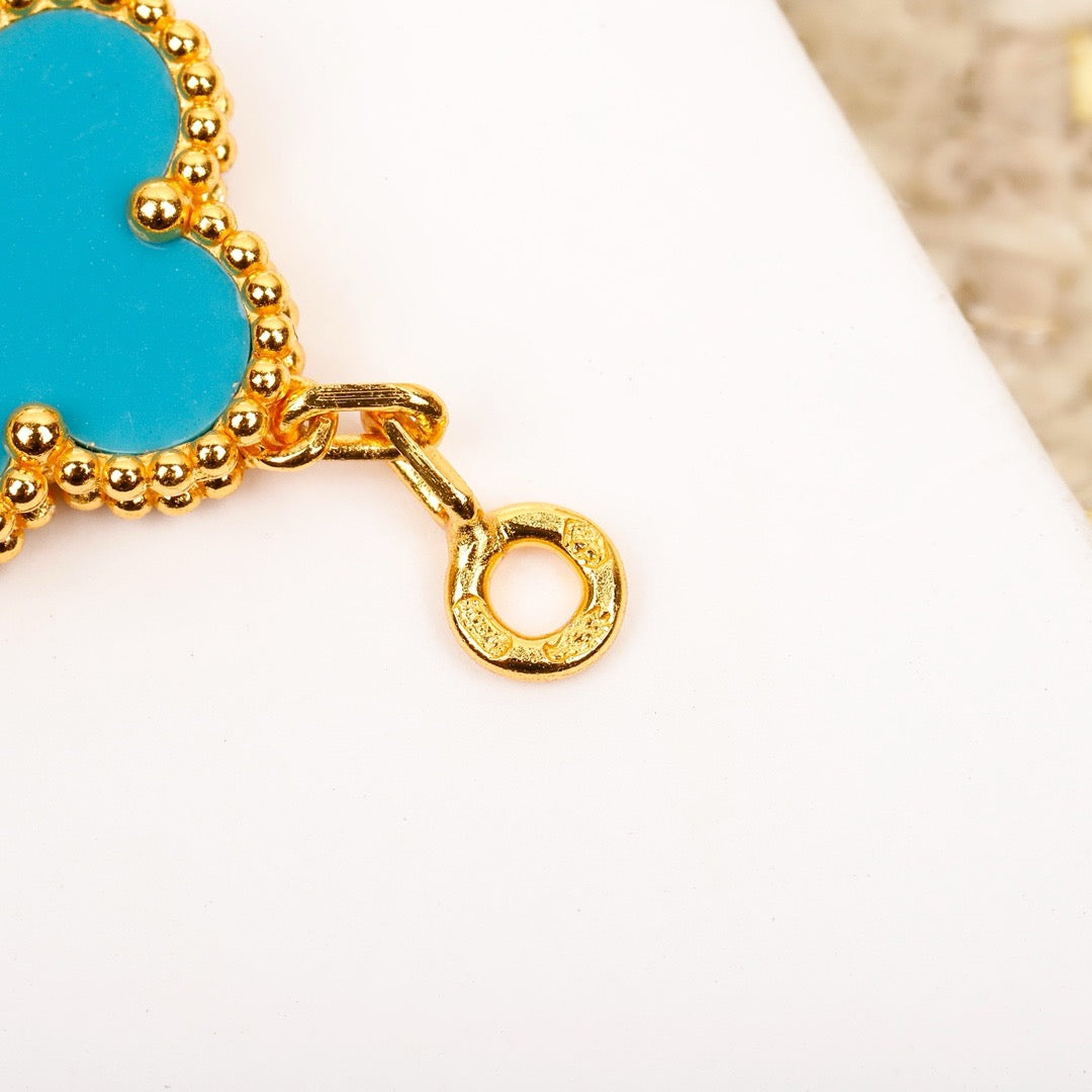 [Clover]CLOVER 5 MOTIF TURQUOISE DIAMOND GOLD BRACELET