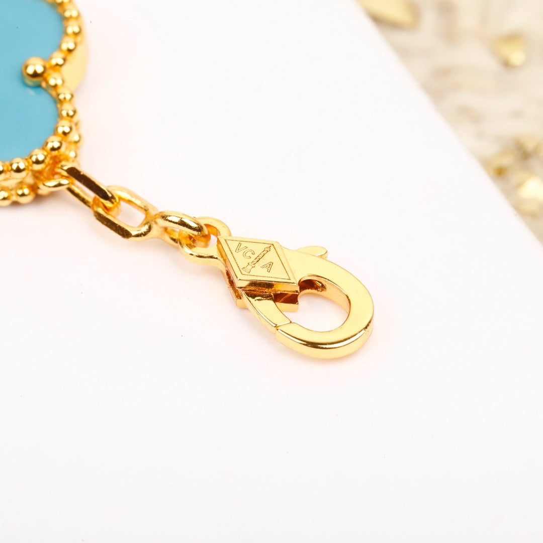 [Clover]CLOVER 5 MOTIF TURQUOISE DIAMOND GOLD BRACELET