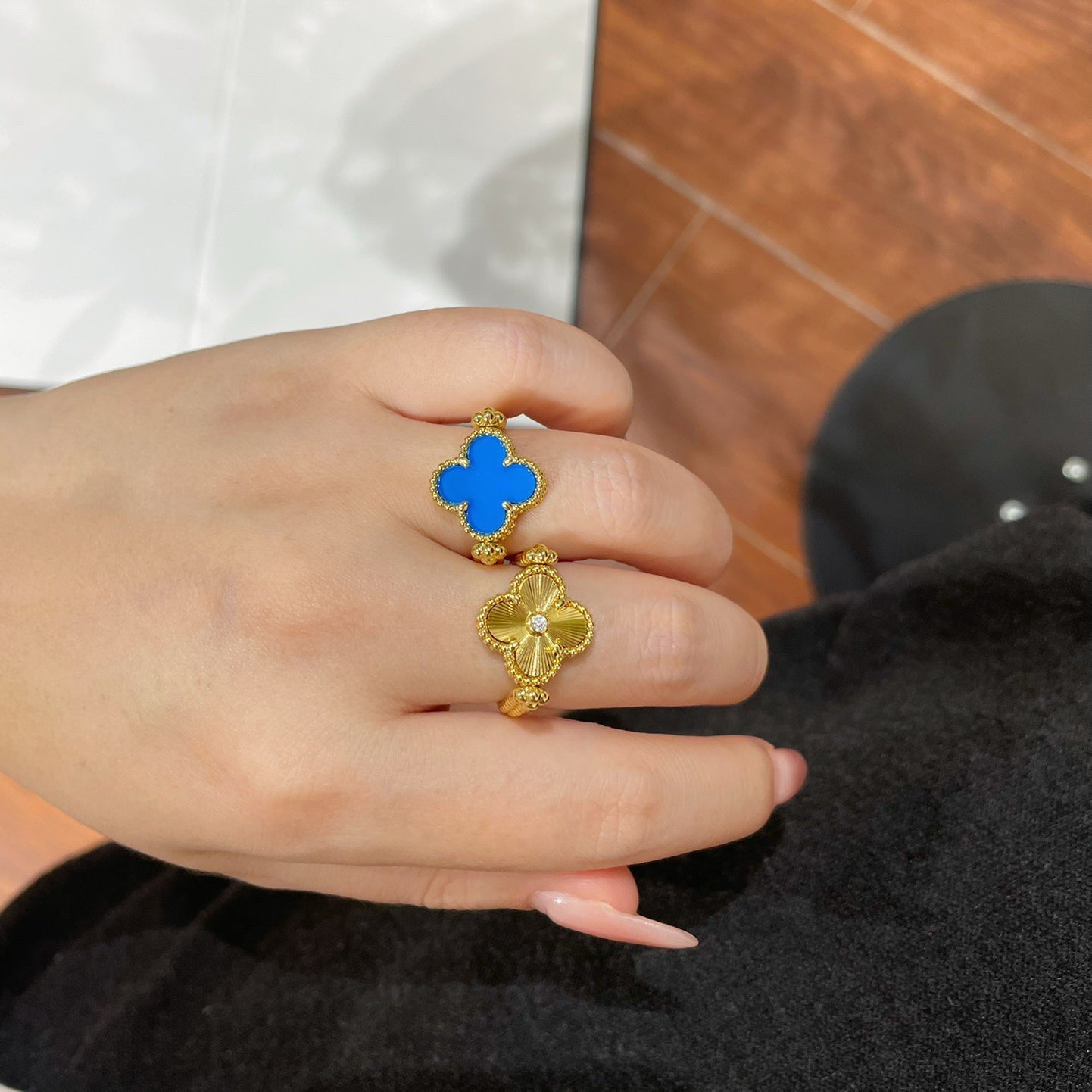 [Clover]CLOVER RIVERSIBLE BLUE AGATE RING