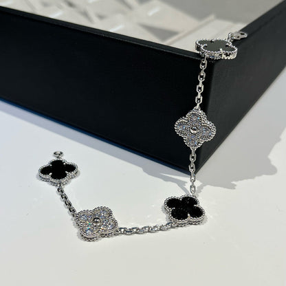 [Clover]CLOVER 5 MOTIF ONYXS DIAMOND BRACELET SILVER