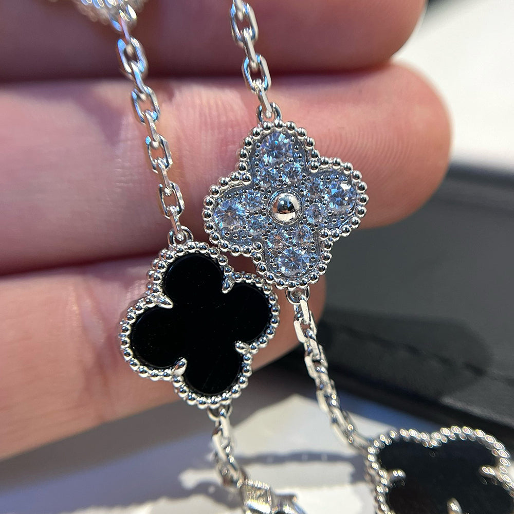[Clover]CLOVER 5 MOTIF ONYXS DIAMOND BRACELET SILVER