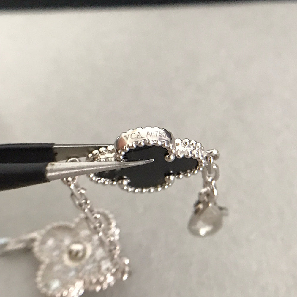 [Clover]CLOVER 5 MOTIF ONYXS DIAMOND BRACELET SILVER