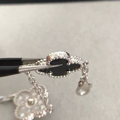 [Clover]CLOVER 5 MOTIF ONYXS DIAMOND BRACELET SILVER