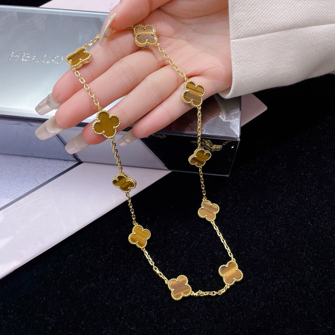[Clover]CLOVER 10 MOTIFS TIGER EYE NECKLACE