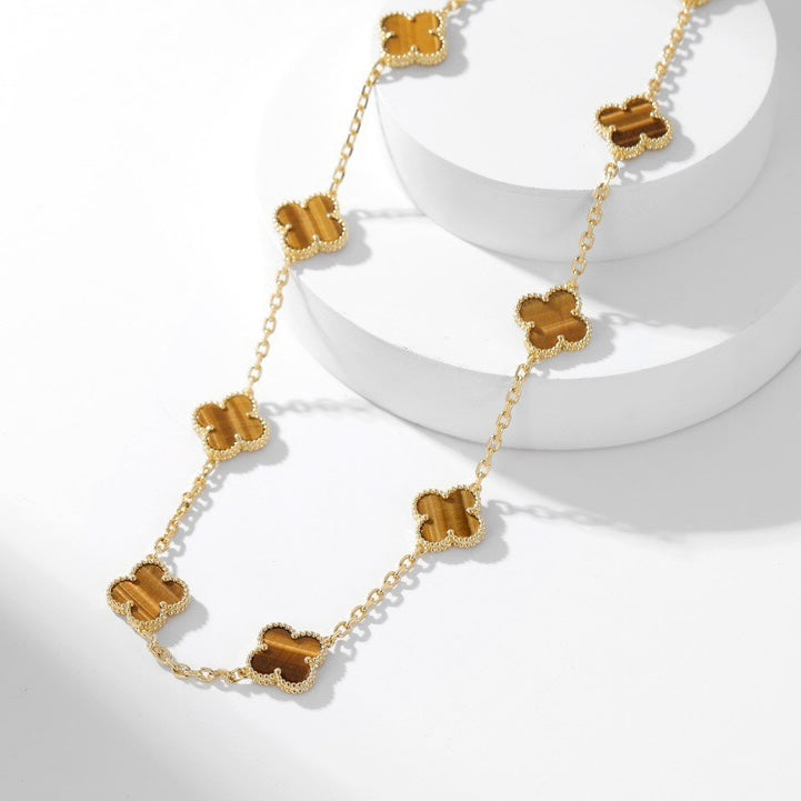 [Clover]CLOVER 10 MOTIFS TIGER EYE NECKLACE