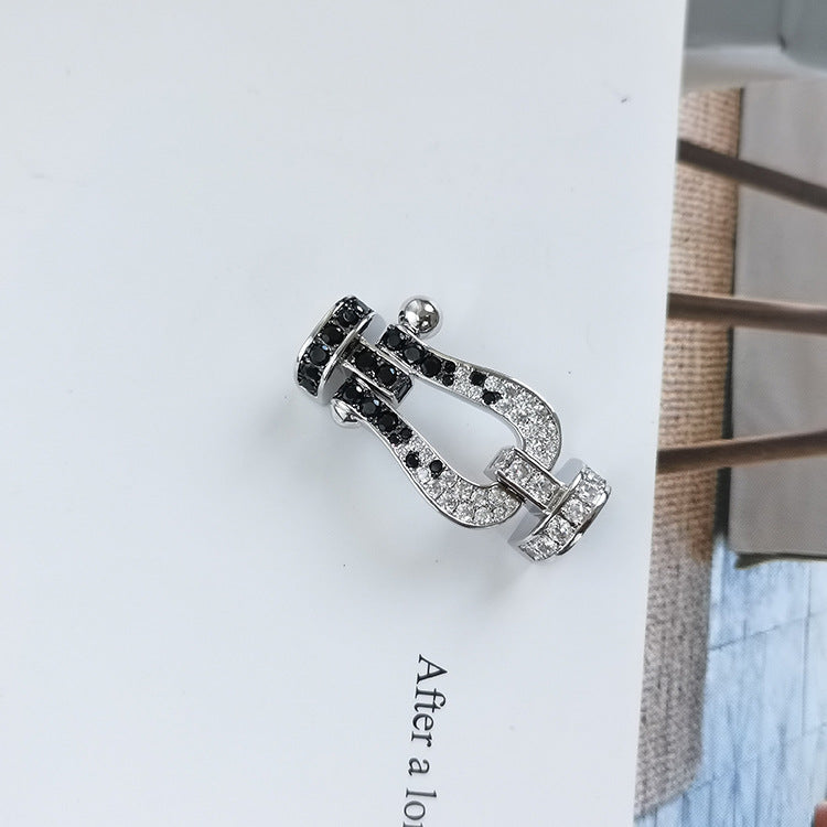 [Clover]FORCE LARGE HORSESHOE BLACK WHITE DIAMOND BRACELET SILVER