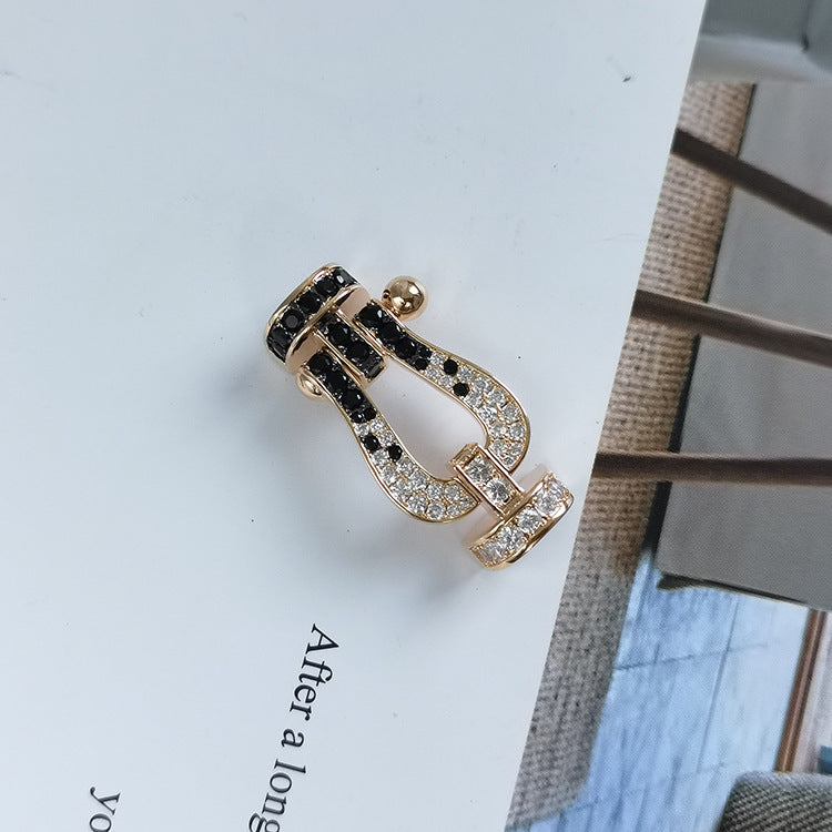 [Clover]FORCE LARGE HORSESHOE BLACK WHITE DIAMOND BRACELET SILVER