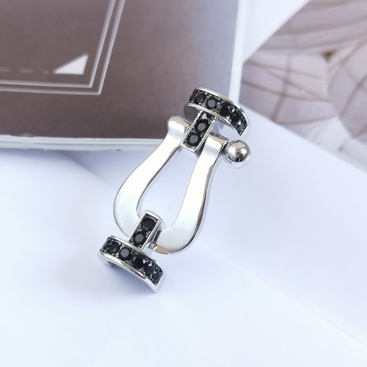 [Clover]FORCE LARGE HORSESHOE BLACK DIAMOND BRACELET SILVER