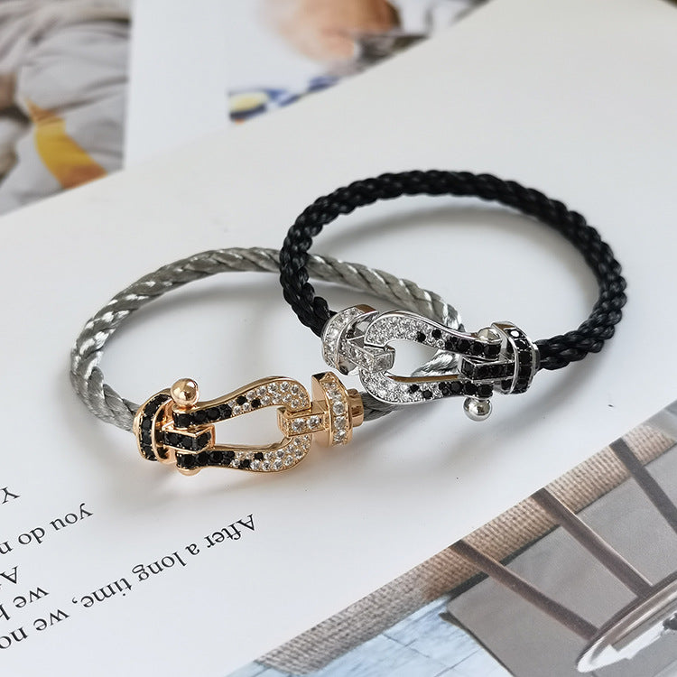 [Clover]FORCE LARGE HORSESHOE BLACK WHITE DIAMOND BRACELET SILVER