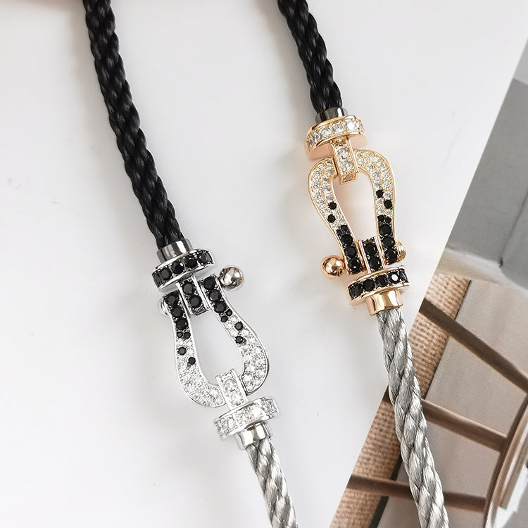 [Clover]FORCE LARGE HORSESHOE BLACK WHITE DIAMOND BRACELET SILVER