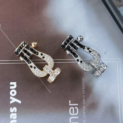 [Clover]FORCE LARGE HORSESHOE BLACK WHITE DIAMOND BRACELET SILVER