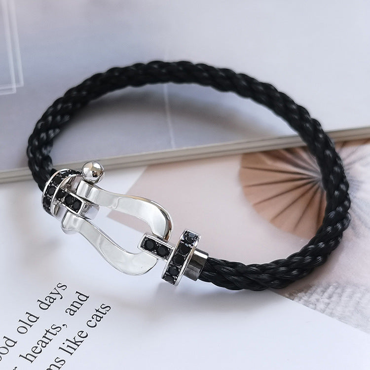 [Clover]FORCE LARGE HORSESHOE BLACK DIAMOND BRACELET SILVER