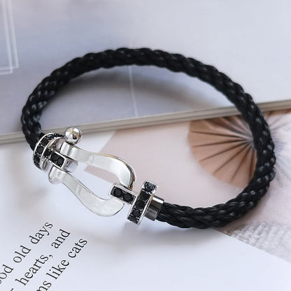 [Clover]FORCE LARGE HORSESHOE BLACK DIAMOND BRACELET SILVER