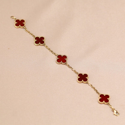 [Clover]CLOVER 5 MOTIFS RED AGATE  BRACELET