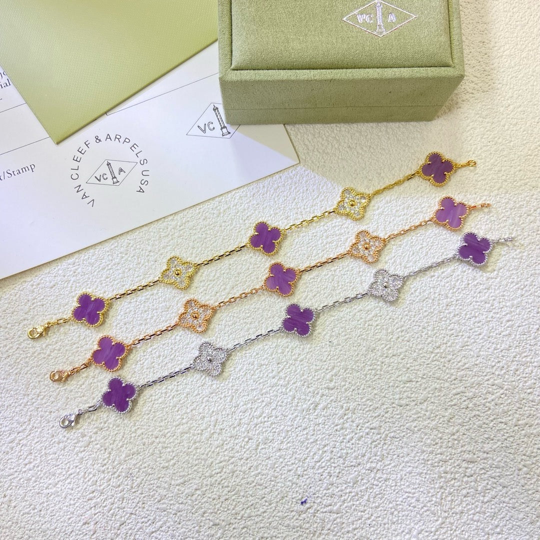 [Clover]CLOVER  5 MOTIFS  PURPLE VIOLET DIAMOND BRACELET