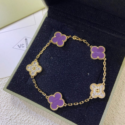 [Clover]CLOVER  5 MOTIFS  PURPLE VIOLET DIAMOND BRACELET