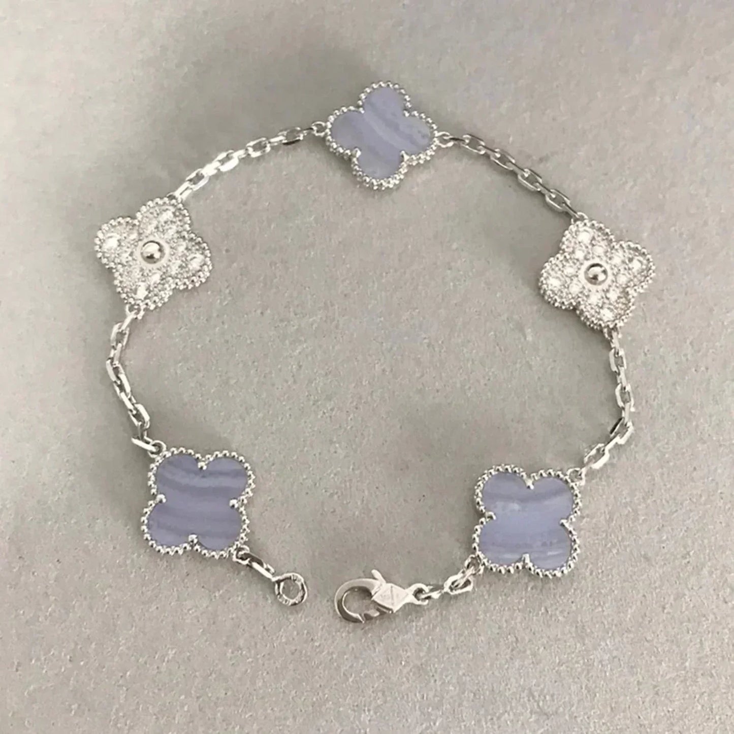 [Clover]CLOVER  5 MOTIF DIAMOND PURPLE CHALCEDONY BRACELET SILVER