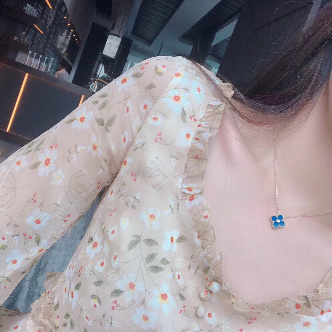 [Clover]CLOVER 15MM DIAMOND AND BLUE AGATE NECKLACE