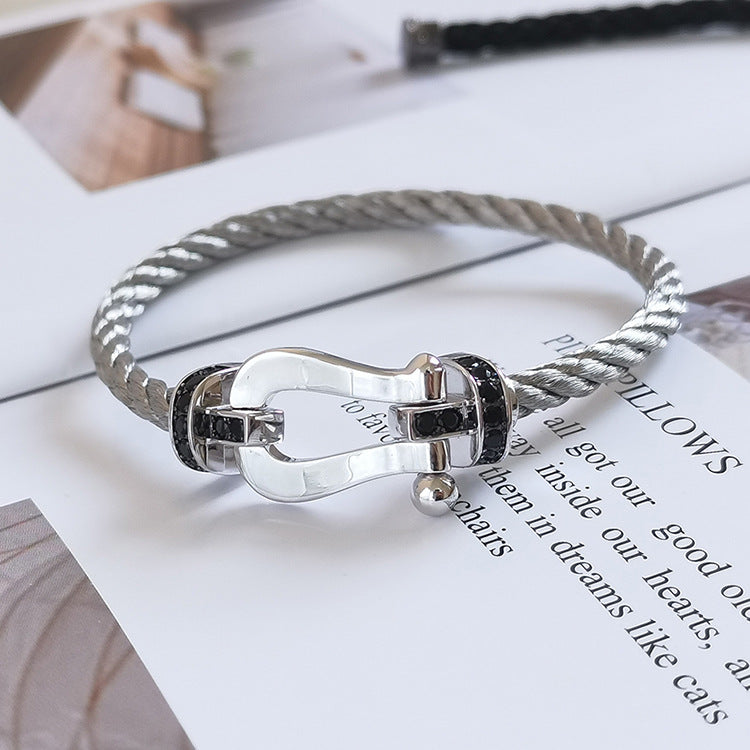[Clover]FORCE LARGE HORSESHOE BLACK DIAMOND BRACELET SILVER