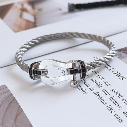 [Clover]FORCE LARGE HORSESHOE BLACK DIAMOND BRACELET SILVER